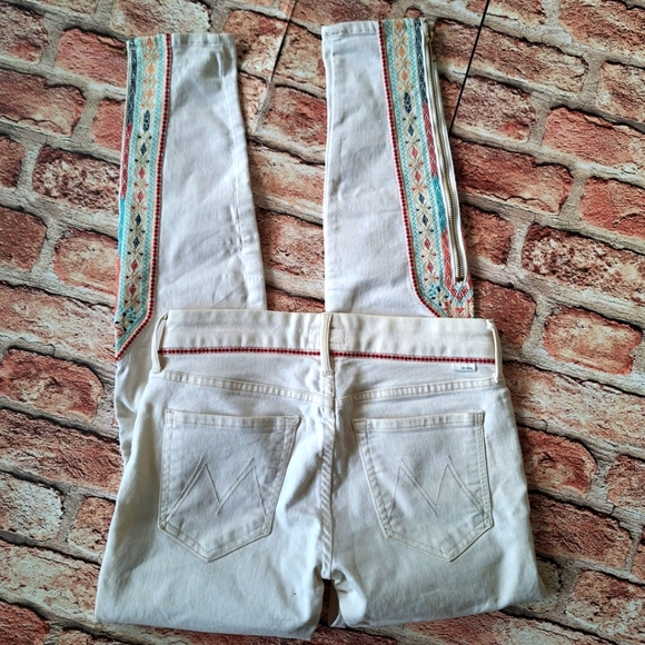 Mother | The Looker Ankle Zip Barefoot Princess Embroidered Colorful Trim Skinny - Picture 4 of 16